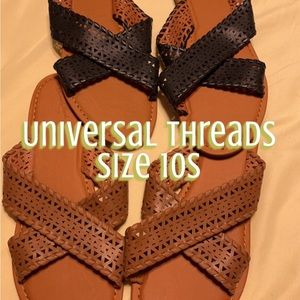 Two pairs of sandals (black and tan)